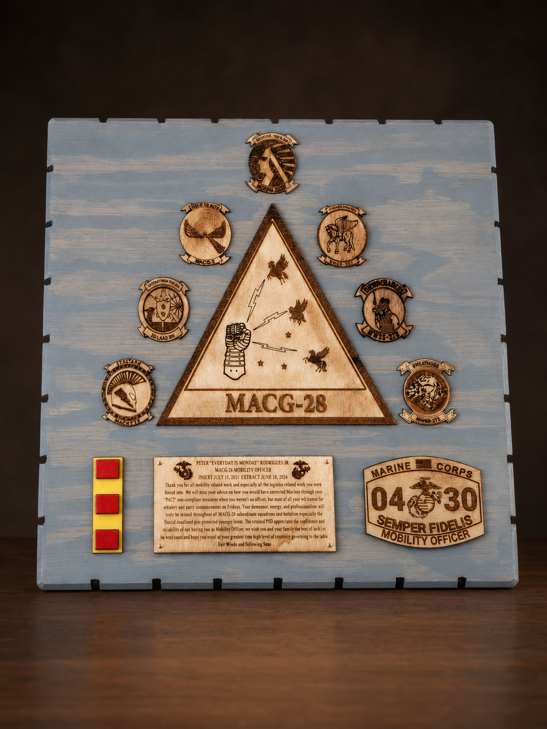 MACG-28 Mobility Officer Plaque handcrafted by Figtree Customs