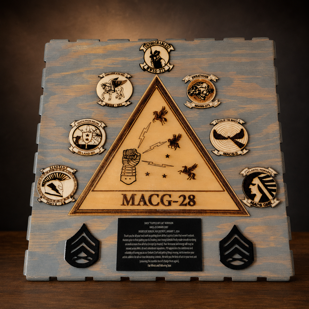 MACG-28 Retirement Plaque handcrafted by Figtree Customs